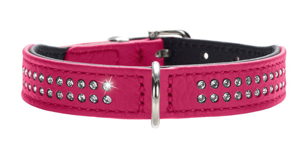 Læderhalsbånd 20-24 cm pink