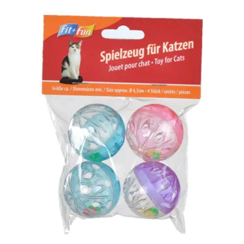 Kattelegetøj rasslebold 4 stk/pk 5 cm ass farve