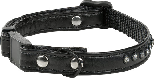 Kunstlæder halsbånd Strass 19-30 cm sort