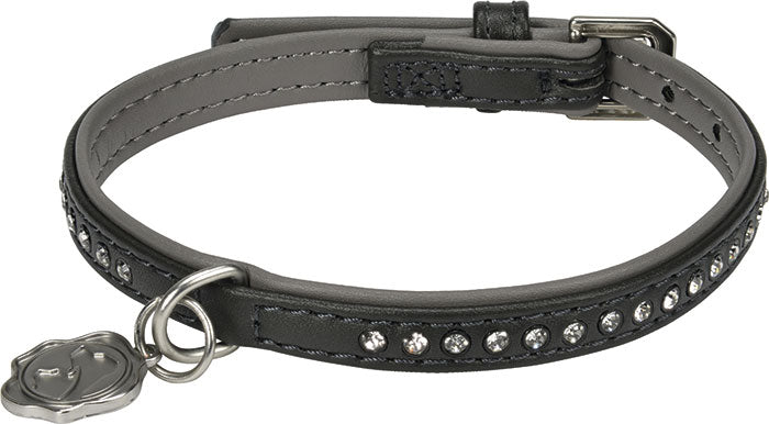 Kunstlæderhalsbånd Deluxe Rhinestones XS grå