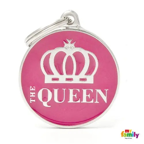 Navnetegn cirkel THE QUEEN big 3,93x3,17 cm pink/sølv