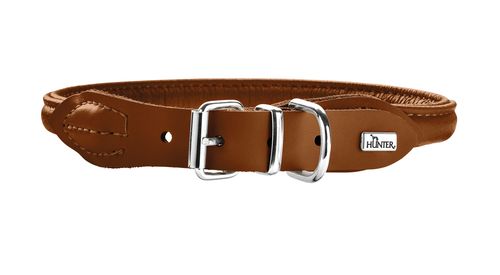 Læder rund halsbånd Elg 41-46cm, 10mm bred Cognac
