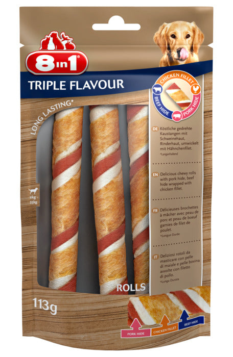 Tyggeben Triple flavour Rolls113g 3 stk.