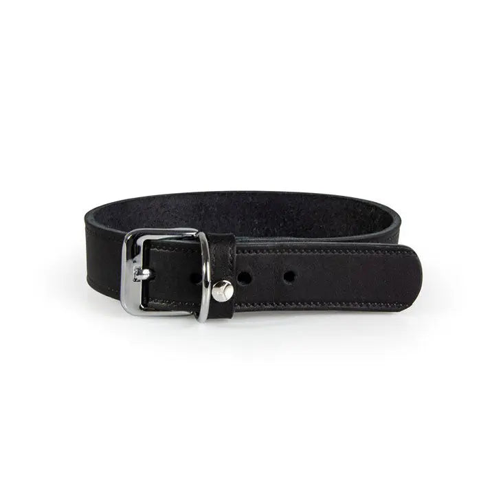 Læder halsbånd Weinheim 22-29 cm sort bred