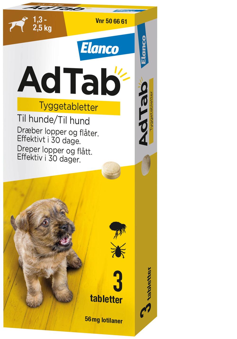 ADTAB Flåt- & loppemiddel tabletter hund 1,3-2,5 kg - 3 tabletter