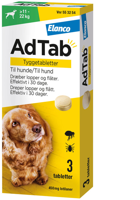 ADTAB Flåt- & loppemiddel tabletter hund 11-22 kg - 3 tabletter
