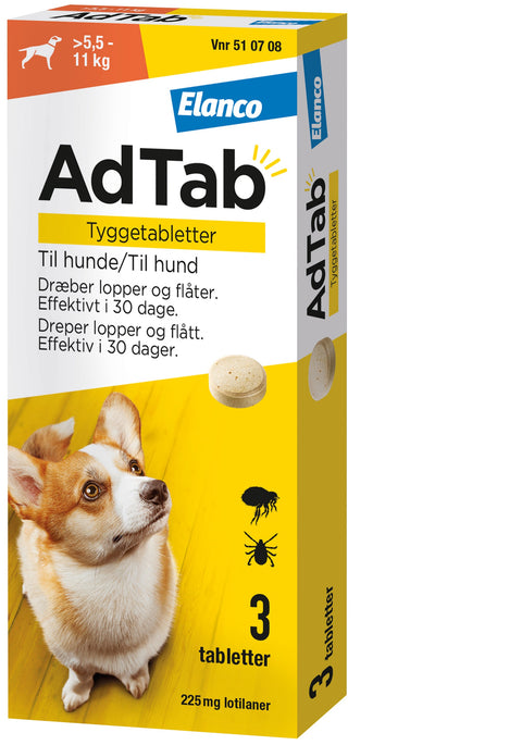 ADTAB Flåt- & loppemiddel tabletter hund 5,5-11 kg - 3 tabletter