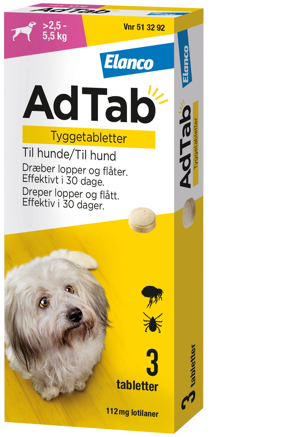 ADTAB Flåt- & loppemiddel tabletter hund 2,5-5,5 kg - 3 tabletter