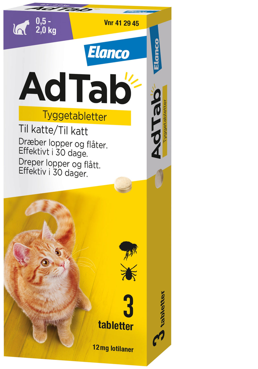 ADTAB Flåt- & loppemiddel tabletter kat 0,5-2,0 kg - 3 tabletter